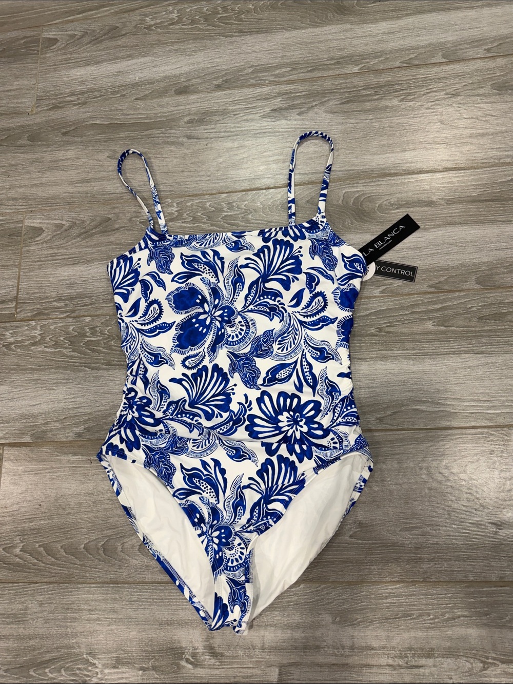 La Blanca Blue & White Floral One-Piece Swimsuit size 16